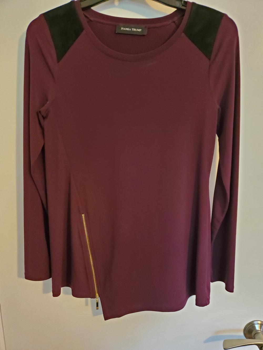Ivanka Trump Plum Long-Sleeve Top with Black Shoulder Panels